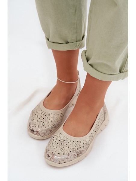 Leather Openwork Ballerinas S.Barski GR61-5973 Beige