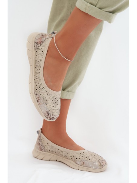 Leather Openwork Ballerinas S.Barski GR61-5973 Beige