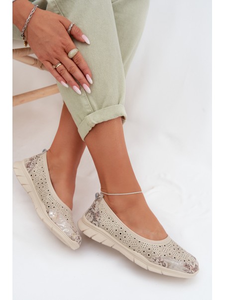 Leather Openwork Ballerinas S.Barski GR61-5973 Beige