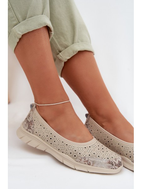 Leather Openwork Ballerinas S.Barski GR61-5973 Beige