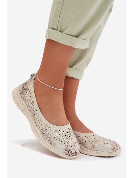 Leather Openwork Ballerinas S.Barski GR61-5973 Beige