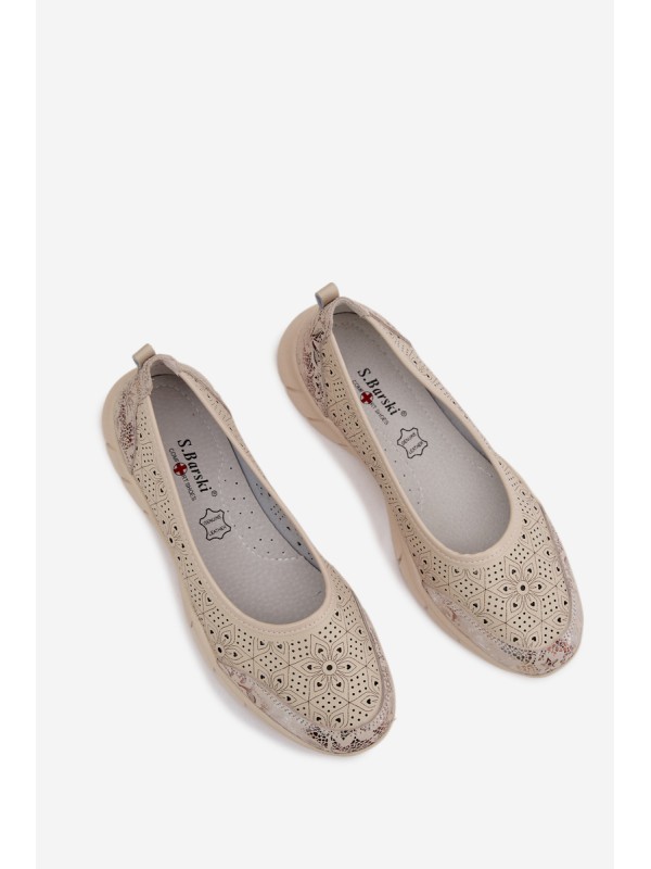 Leather Openwork Ballerinas S.Barski GR61-5973 Beige