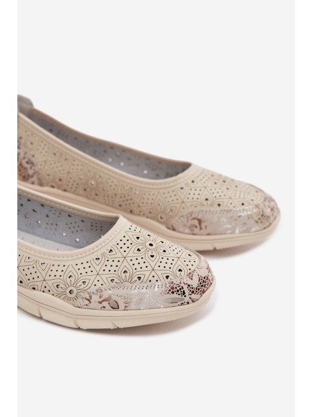 Leather Openwork Ballerinas S.Barski GR61-5973 Beige