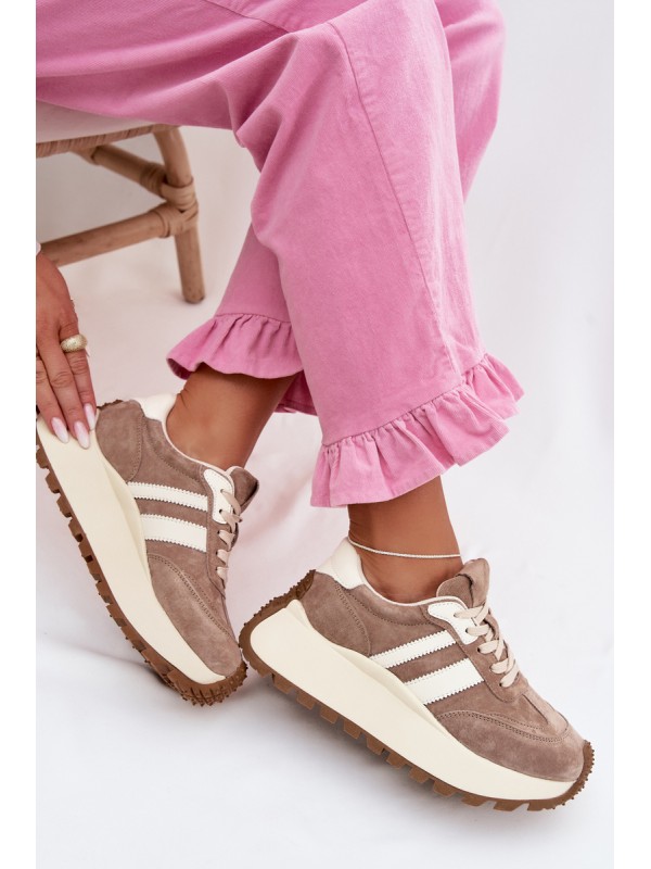 Suede Sneakers on Chunky Platform D&A GR61-5986 Beige