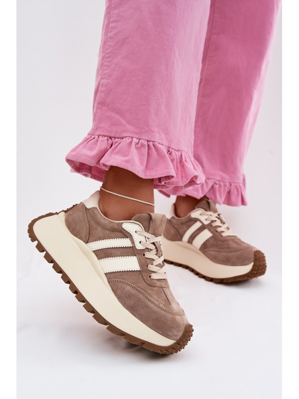 Suede Sneakers on Chunky Platform D&A GR61-5986 Beige 2