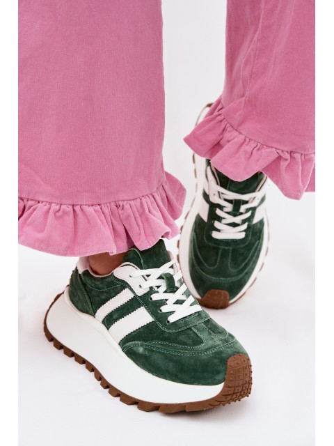 Suede Sneakers With Thick Platform D&A GR61-5986 Green 2