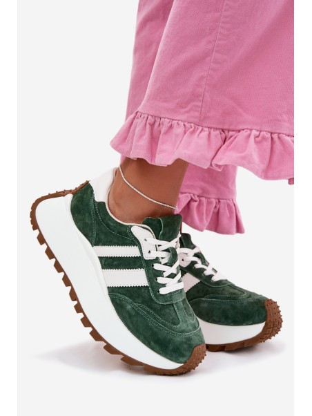 Suede Sneakers With Thick Platform D&A GR61-5986 Green