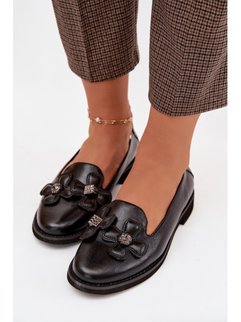 Women's Flat Shoes with Decorative Flowers Black Tavillette
