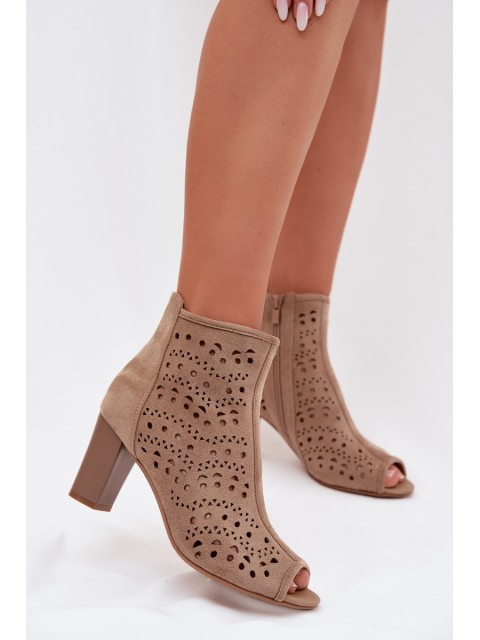 Women's Open Ankle Boots with Heel with Cutout Beige Ilavette 2