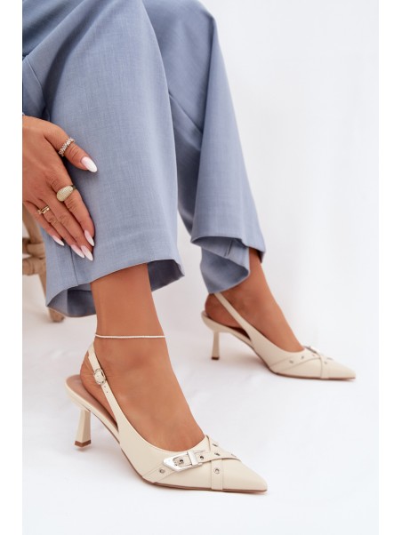 Moteriškos aukštakulnės basutės su dirželiais ir sagtimi smėlio spalvos...