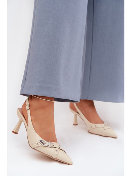 Moteriškos aukštakulnės basutės su dirželiais ir sagtimi smėlio spalvos...