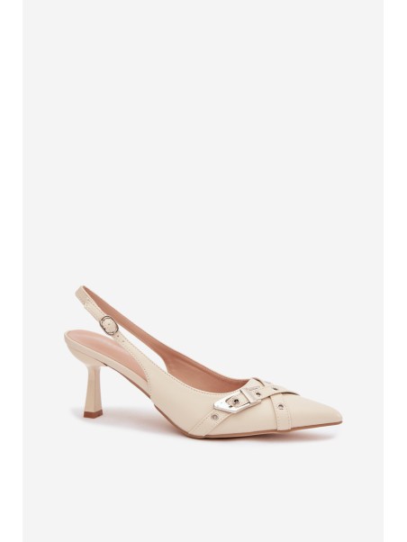 Moteriškos aukštakulnės basutės su dirželiais ir sagtimi smėlio spalvos...