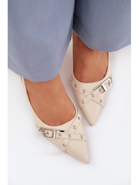 Moteriškos aukštakulnės basutės su dirželiais ir sagtimi smėlio spalvos...