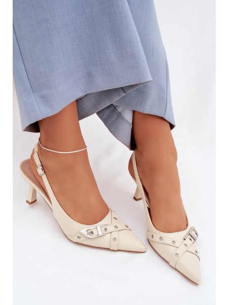 Moteriškos aukštakulnės basutės su dirželiais ir sagtimi smėlio spalvos...