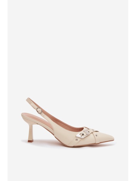 Moteriškos aukštakulnės basutės su dirželiais ir sagtimi smėlio spalvos...