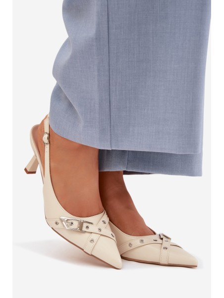 Moteriškos aukštakulnės basutės su dirželiais ir sagtimi smėlio spalvos...