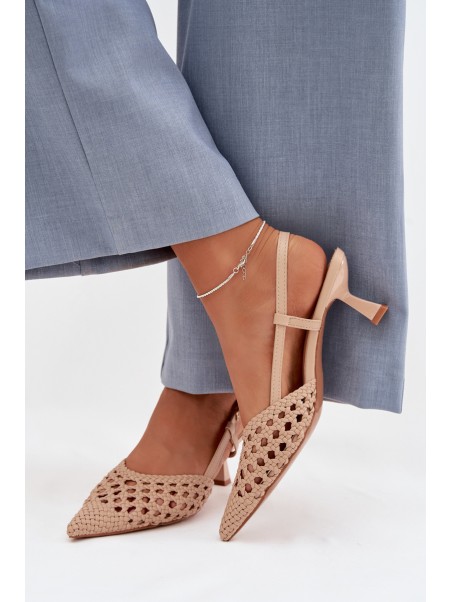 Women's Beige Woven Heeled Sandals Selinae