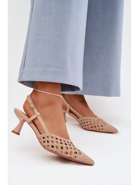 Women's Beige Woven Heeled Sandals Selinae