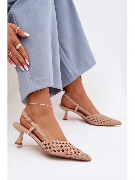 Women's Beige Woven Heeled Sandals Selinae