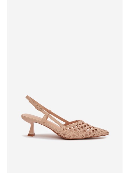 Women's Beige Woven Heeled Sandals Selinae