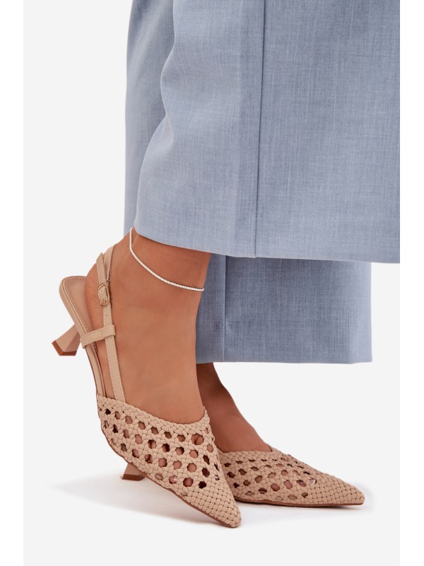 Women's Beige Woven Heeled Sandals Selinae