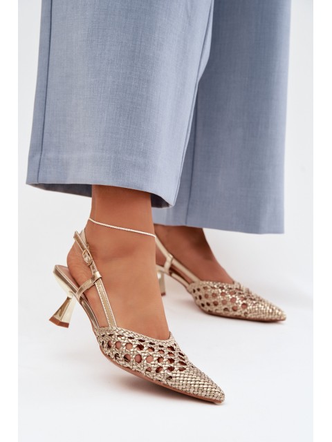 Women's Gold Woven Heeled Sandals Selinae