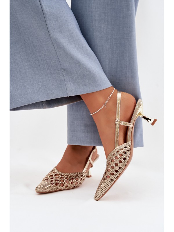 Women's Gold Woven Heeled Sandals Selinae