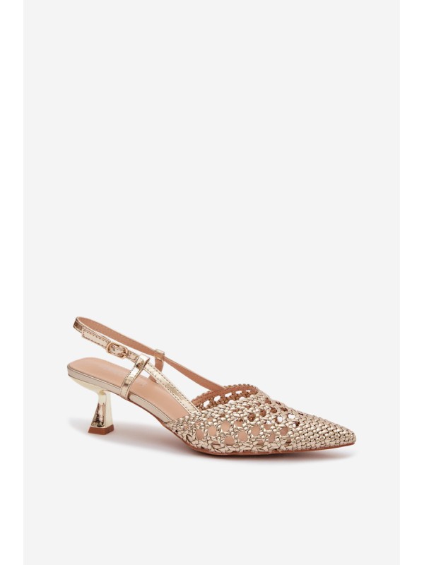 Women's Gold Woven Heeled Sandals Selinae
