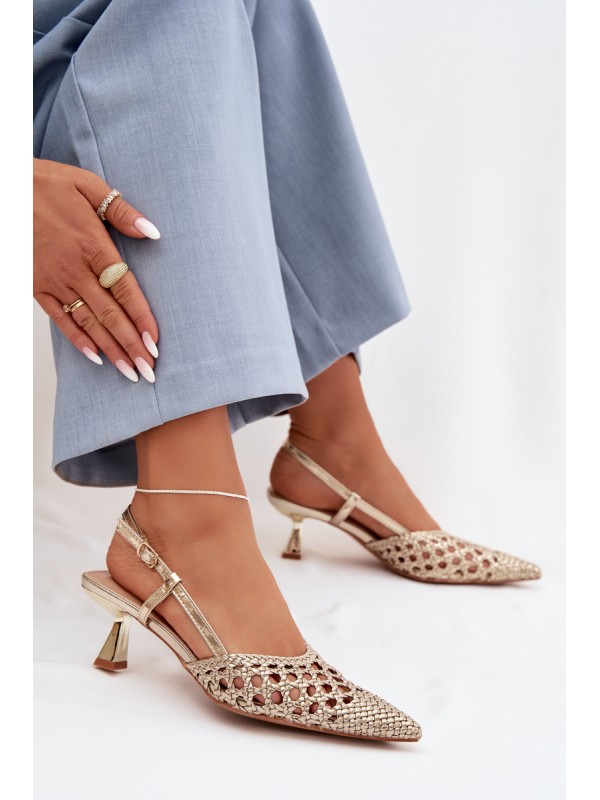 Women's Gold Woven Heeled Sandals Selinae