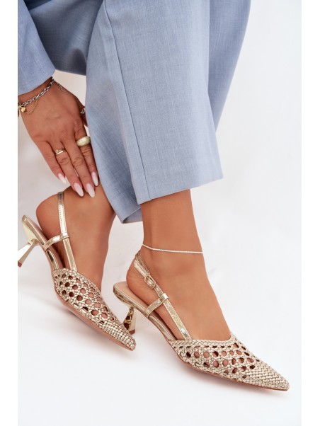 Women's Gold Woven Heeled Sandals Selinae