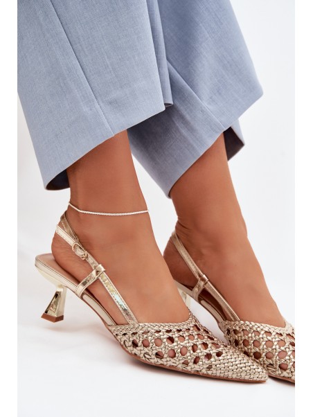 Women's Gold Woven Heeled Sandals Selinae