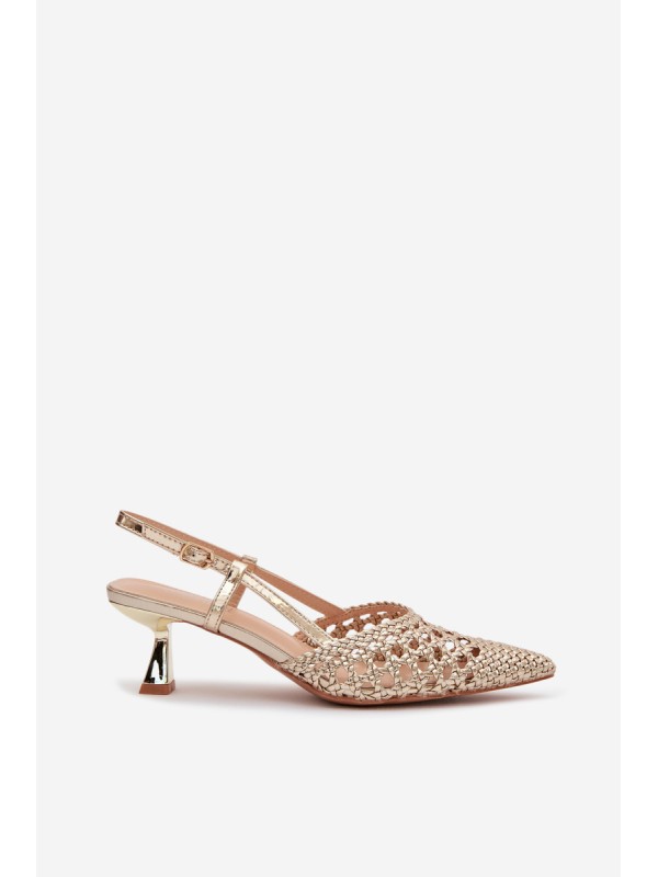 Women's Gold Woven Heeled Sandals Selinae