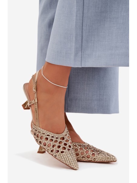 Women's Gold Woven Heeled Sandals Selinae