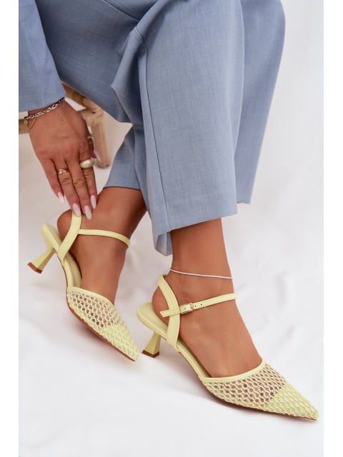 Women's Heeled Sandals With Mesh Yellow Brilora