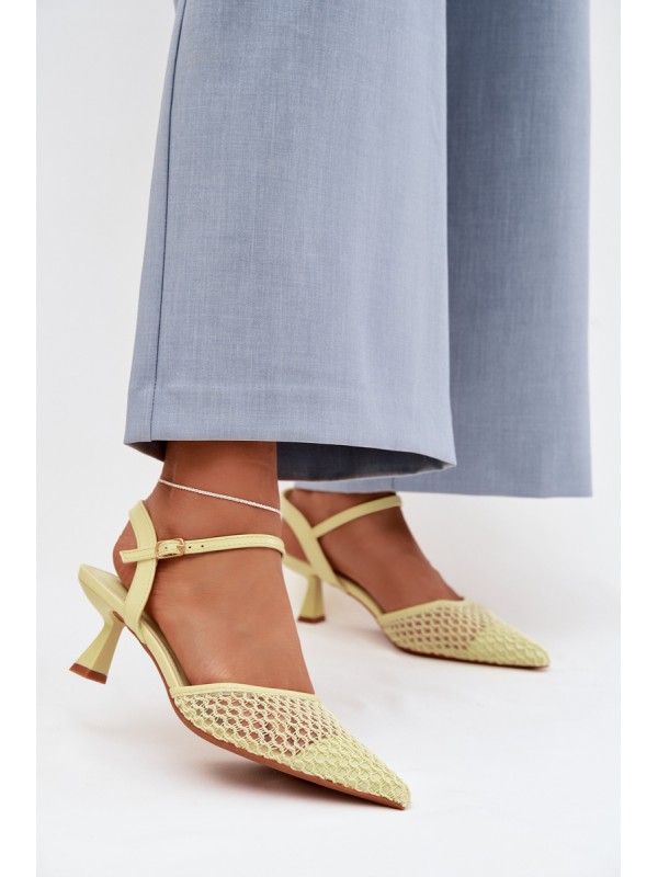 Women's Heeled Sandals With Mesh Yellow Brilora