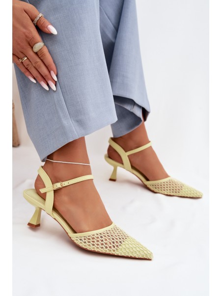 Women's Heeled Sandals With Mesh Yellow Brilora