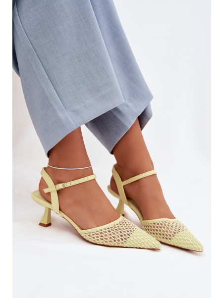 Women's Heeled Sandals With Mesh Yellow Brilora