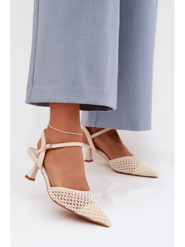 Women's Heeled Sandals With Mesh Light Beige Brilora