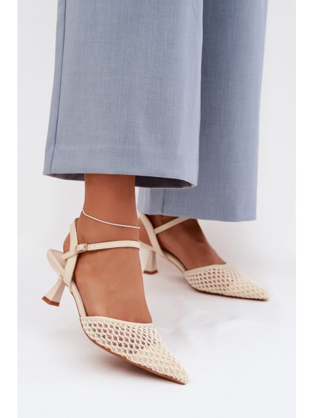 Women's Heeled Sandals With Mesh Light Beige Brilora