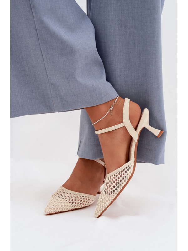 Women's Heeled Sandals With Mesh Light Beige Brilora 2