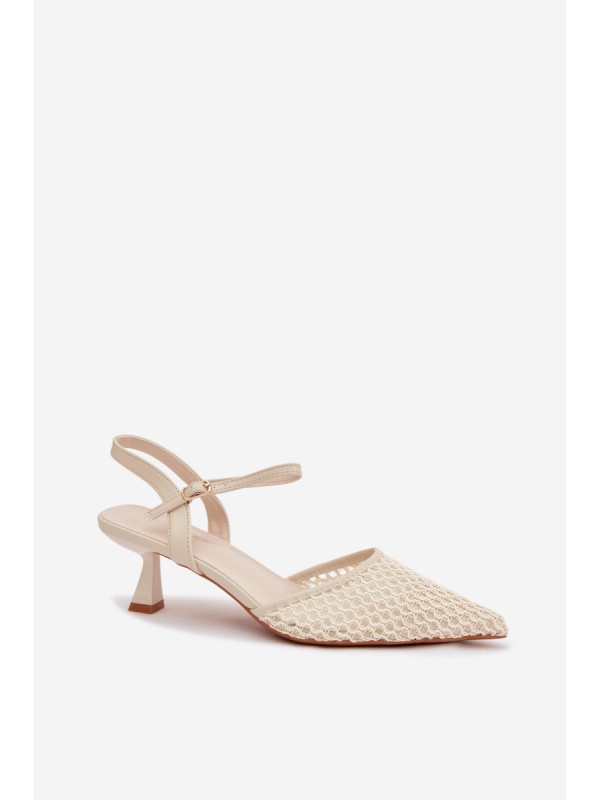 Women's Heeled Sandals With Mesh Light Beige Brilora