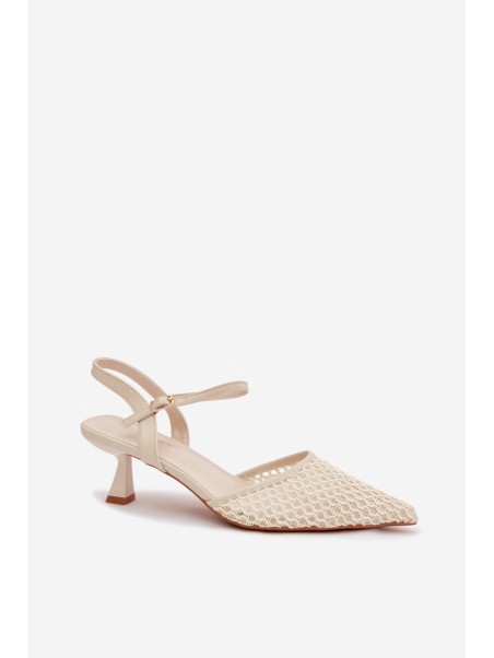 Women's Heeled Sandals With Mesh Light Beige Brilora
