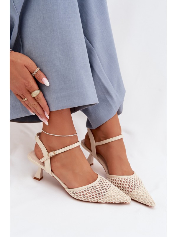 Women's Heeled Sandals With Mesh Light Beige Brilora