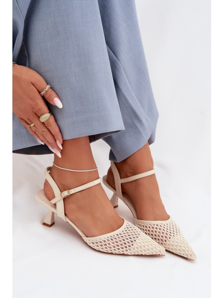 Women's Heeled Sandals With Mesh Light Beige Brilora