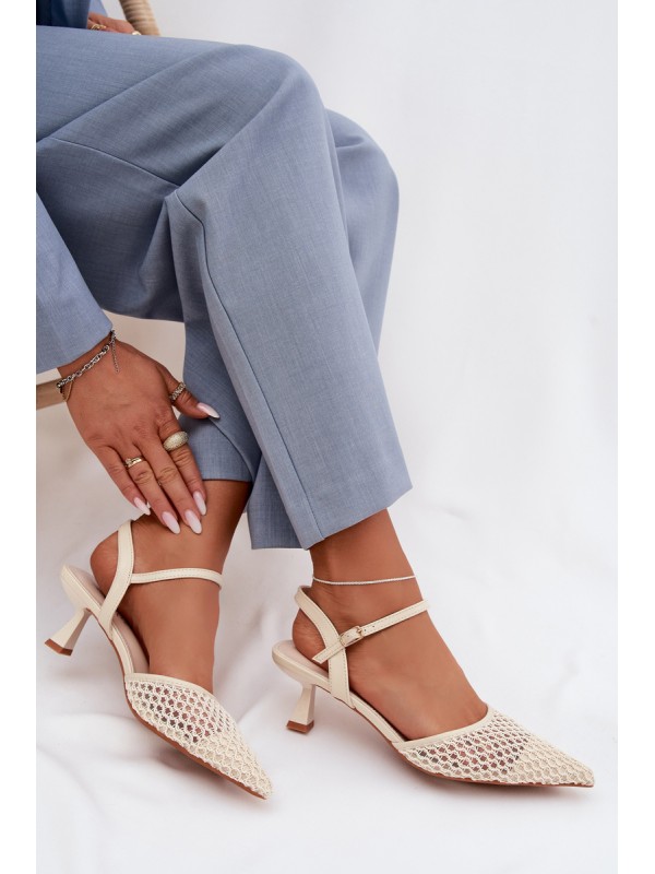 Women's Heeled Sandals With Mesh Light Beige Brilora