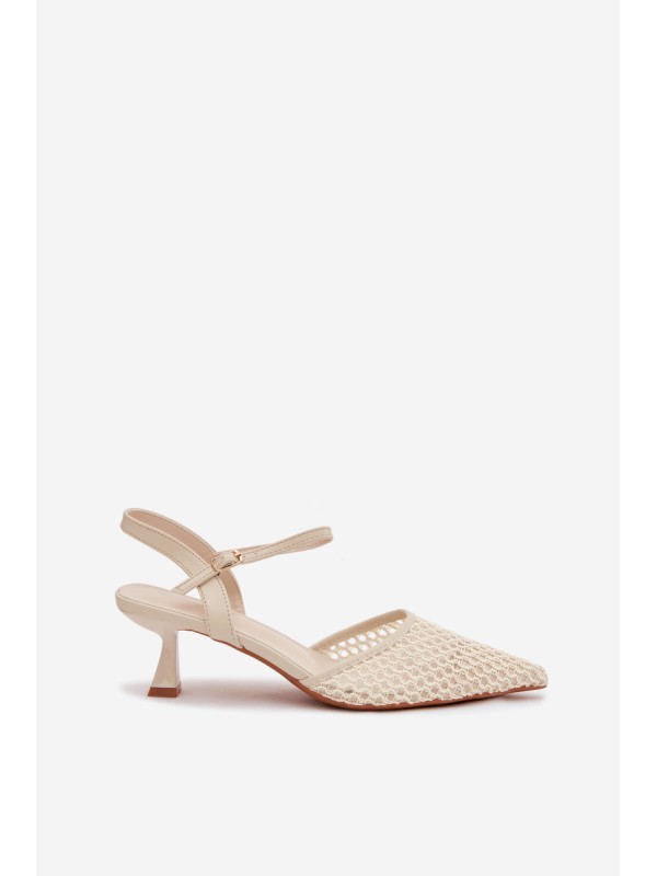 Women's Heeled Sandals With Mesh Light Beige Brilora