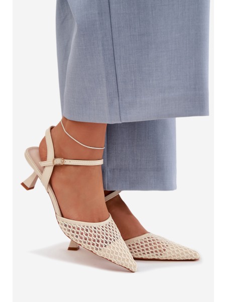 Women's Heeled Sandals With Mesh Light Beige Brilora
