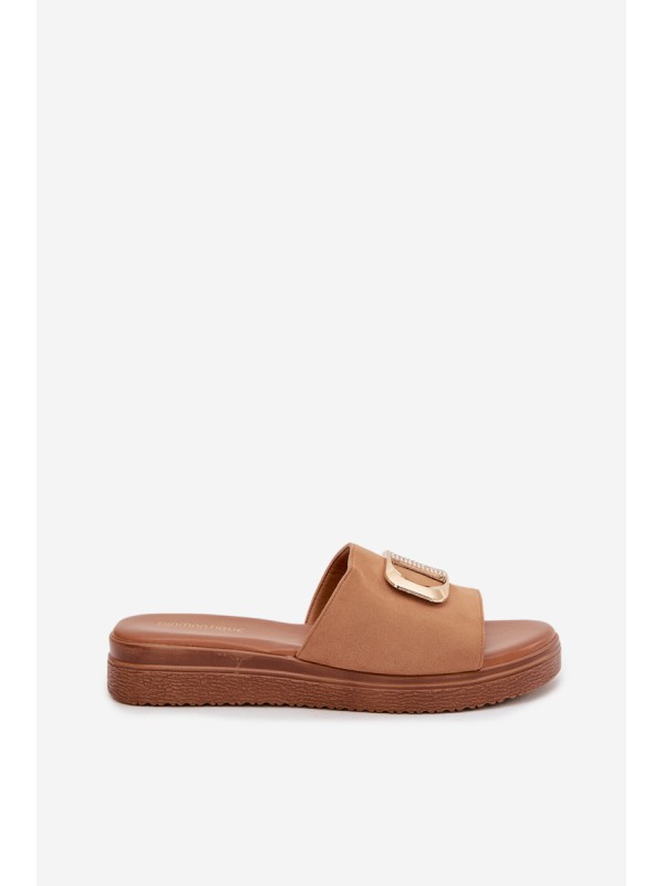 Moteriškos šlepetės su auksinėmis detalėmis, Camel spalvos, Elmera