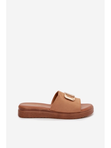 Moteriškos šlepetės su auksinėmis detalėmis, Camel spalvos, Elmera