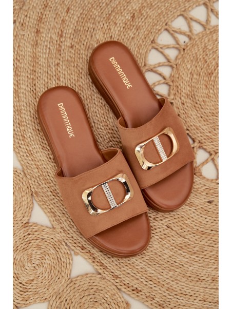Moteriškos šlepetės su auksinėmis detalėmis, Camel spalvos, Elmera